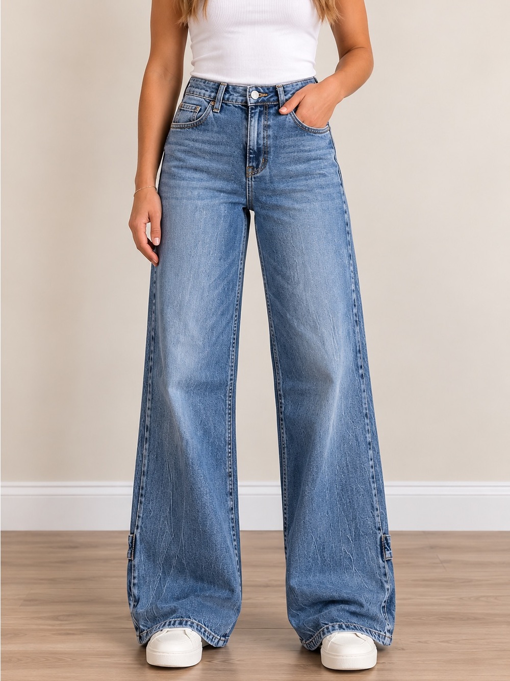 VBRT High-Rise Wide-Leg Jeans in Medium Blue